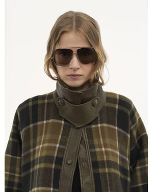Chloé High-neck Long Coat In Double-face Wool - Green