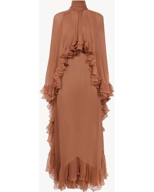 Chloé Mock-Neck Ruffle Dress - Brown