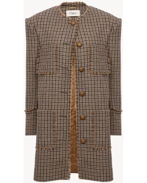 Chloé Single-Breasted Collarless Coat - Brown