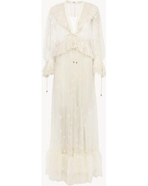 Chloé Abito Lungo Arricciato Con Scollo A V - Bianco