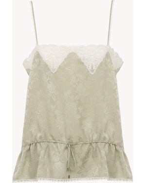 Chloé Camisola Con Cordón De Jacquard De Seda Y Encaje Verde 100% Seda - Neutro