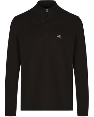 C.P. Company Quarter Zip Piquet Polo - Black