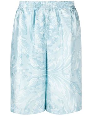 Versace Barocco Silk Twill Shorts - Blue