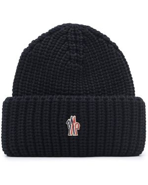 Moncler Knitted Fold Beanie Hat - Blue
