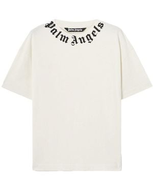 Palm Angels Neck Logo Regular Tee - White
