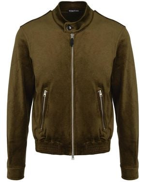 Tom Ford Silk Blend Velor Zip Through Jacket - Green