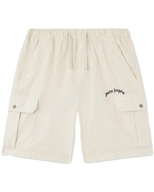 Palm Angels Curved Logo Loose Cargo Shorts - White