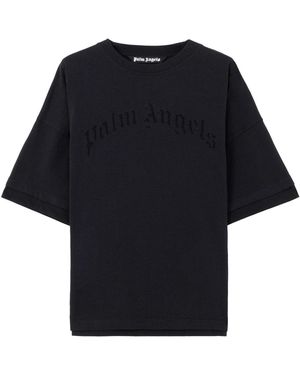 Palm Angels Curved Logo Loose Double Tee - Black