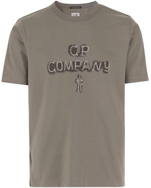 C.P. Company 30/2 Embroidered Logo T Shirt - Grey