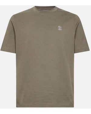 Brunello Cucinelli Branded Cotton T Shirt - Green