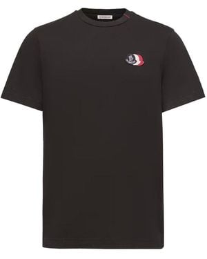 Moncler Triple Logo Cotton T Shirt - Black