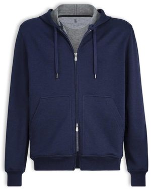 Brunello Cucinelli Cotton Zip Hooded Top - Blue