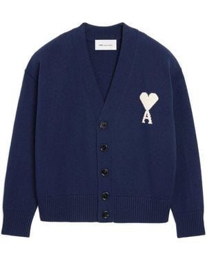 Ami Paris Cardigan With Contrasted Ami De Coeur - Blue