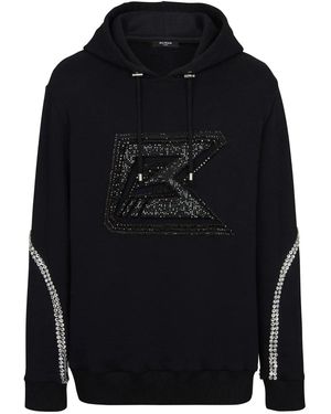 Balmain Crystal Embroidered Hoodie Black