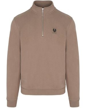Belstaff Patch Logo 1/4 Zip Sweatshirt - Brown