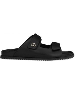 Dolce & Gabbana Branded Leather Sandals - Black