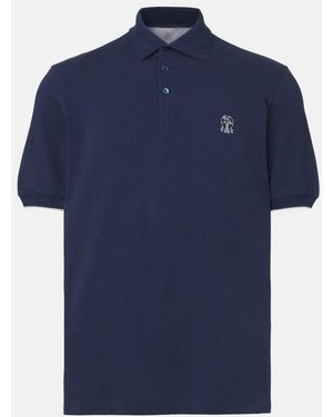 Brunello Cucinelli Branded Cotton Polo Shirt - Blue