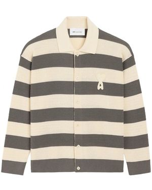 Ami Paris Ajoure Stripped Cotton Knit - Natural