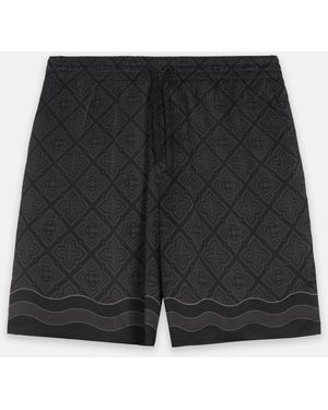 CASABLANCA Satin Radiating Monogram Silk Shorts - Black