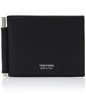 Tom Ford Grain Leather T Line Clip Wallet - Black