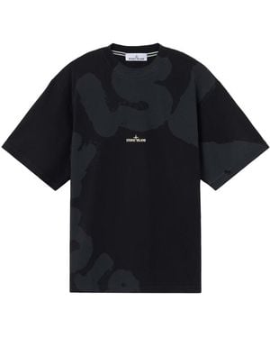 Stone Island All Over Tonal Logo T Shirt - Black