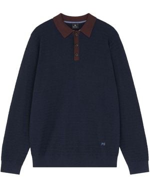 Paul Smith Ps Contrast Trim Knitted Polo - Blue