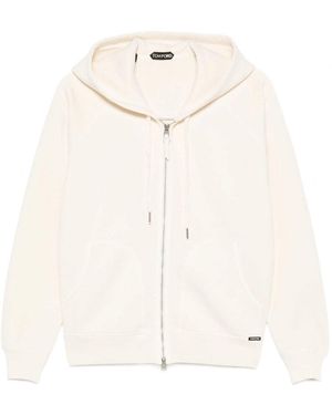 Tom Ford Cotton Sweat Zip Hoodied Top - White