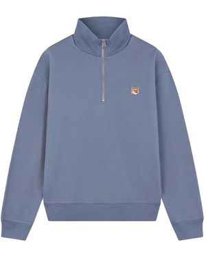 MAISON KITSUNE PARIS Fox Head 1/4 Zip Sweatshirt - Blue