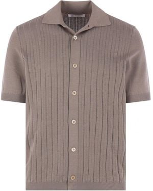 Brunello Cucinelli Ribbed Knitted Polo - Brown