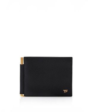Tom Ford Small Grain Leather T Line Clip Wallet - Black