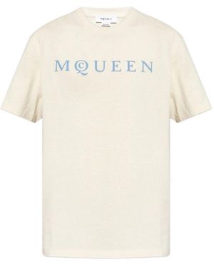 McQueen Flock Print Logo T Shirt - White