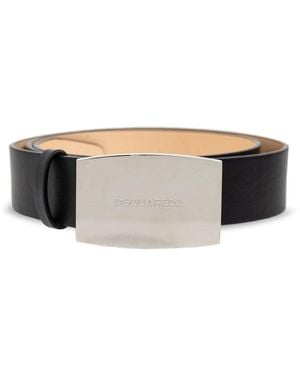 DSquared² Text Branding Letaher Belt - Black