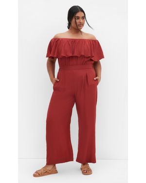 City Chic Plus Size Serene Jumpsuit - Red