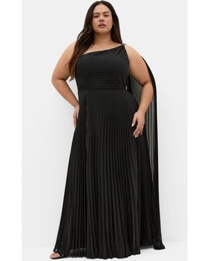 City Chic Plus Size Eloura One Shoulder Pleat Maxi Dress - Black