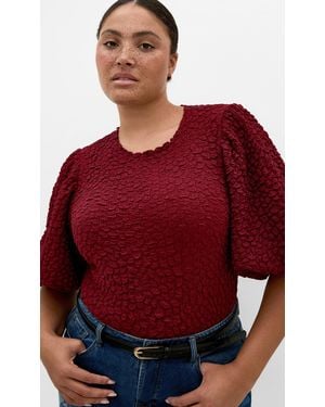 City Chic Plus Size Chrissie Balloon Sleeve Top - Red