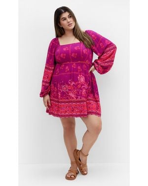 City Chic Plus Size Jasmine Micro Mini Square Neck Dress - Pink