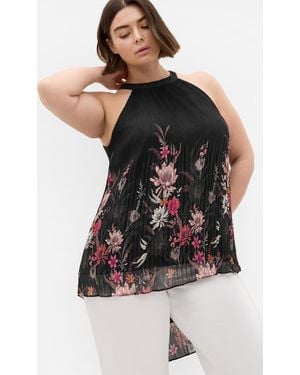 City Chic Plus Size Top Halter Pleat Printed Botanical/3Xs - Black