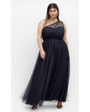 City Chic Plus Size Daniela One Shoulder Tulle Maxi Dress - Blue