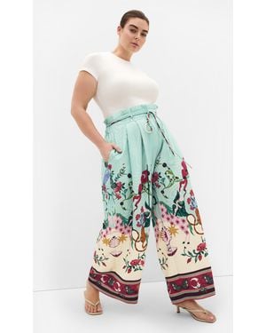 City Chic Plus Size Athena Print Mint Wide Leg Pants - Multicolor