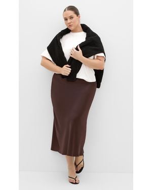 City Chic Plus Size Miranda Satin Midi Skirt - Multicolor