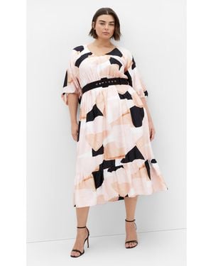 City Chic Plus Size Betty Print Midi Dress - Natural