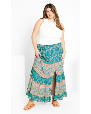 City Chic Plus Size Aurora Print Skirt - Blue