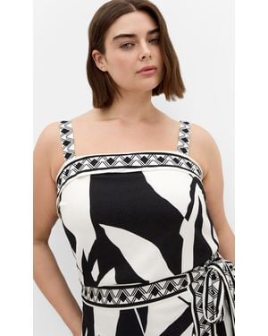 City Chic Plus Size Border Print Ivory Top - Black
