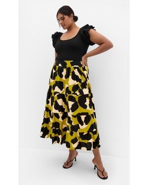 City Chic Plus Size Frankie Khaki Tier Skirt - White