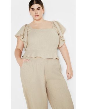City Chic Plus Size Samara Linen Top - Natural
