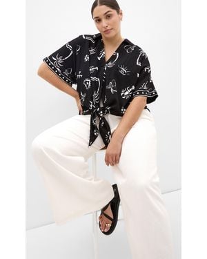 City Chic Plus Size Resort Border Print Shirt - Black