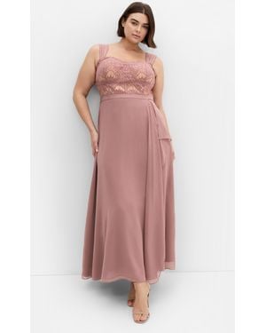 City Chic Plus Size Sweet Evie Lace Chiffon Maxi Dress - Pink
