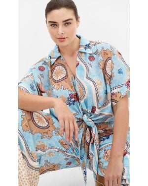 City Chic Plus Size Shirt Postcard Printed S Printed/3Xs - Blue