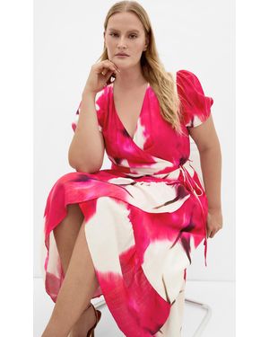 City Chic Plus Size Bea Floral Wrap Midi Dress - Red