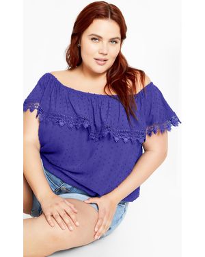 City Chic Plus Size Sara Ruffle Spot Top - Blue